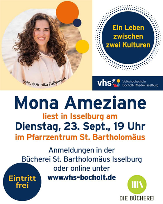 Plakat zur Lesung mit Mona Ameziane am 23.09.2025