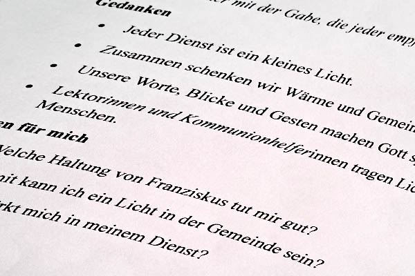 Handout Treffen der Lektoren und Kommunionhelfer